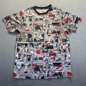 Oh Snap! Drill Clothing Men's SZ L Short Sleeve Comic Strip All Over Print Shirt
